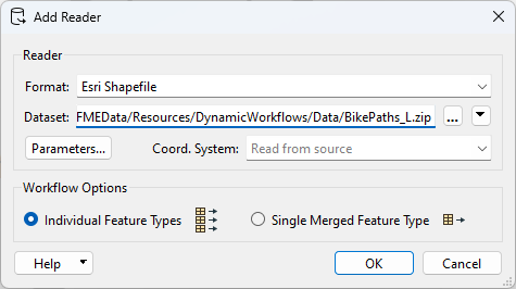 Shapefile Reader parameters - original dataset